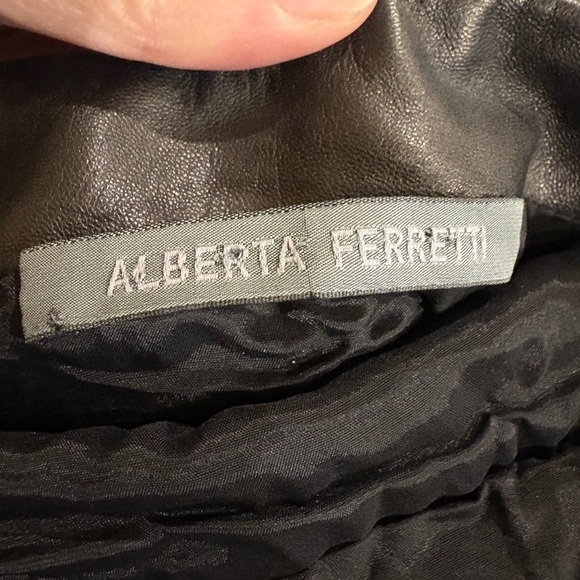 Alberta Ferretti Italy leather wool blend LBD black dress sz 6 - Picture 3 of 7
